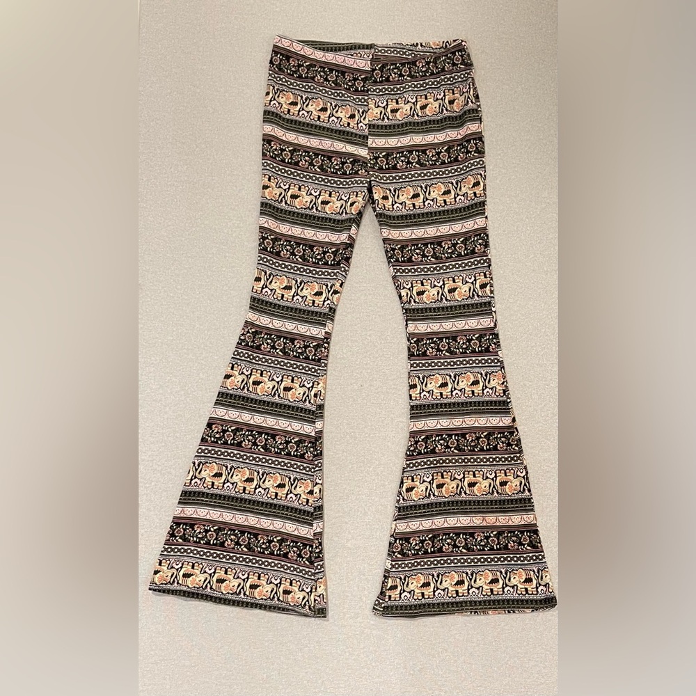Elephant Print Flare Pants Boho Y2K Bell Bottom Stretch High Rise Festival Style